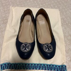 Tory Burch Women's Dark Blue Flats with Emblem